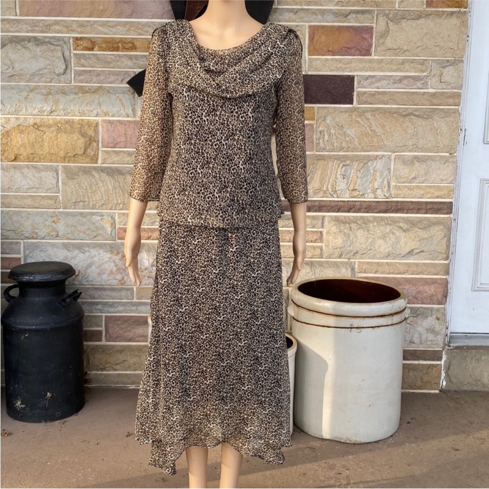 MSK Vintage Brown and Black Animal‎ Print Skirt and Cowl Neck Top
